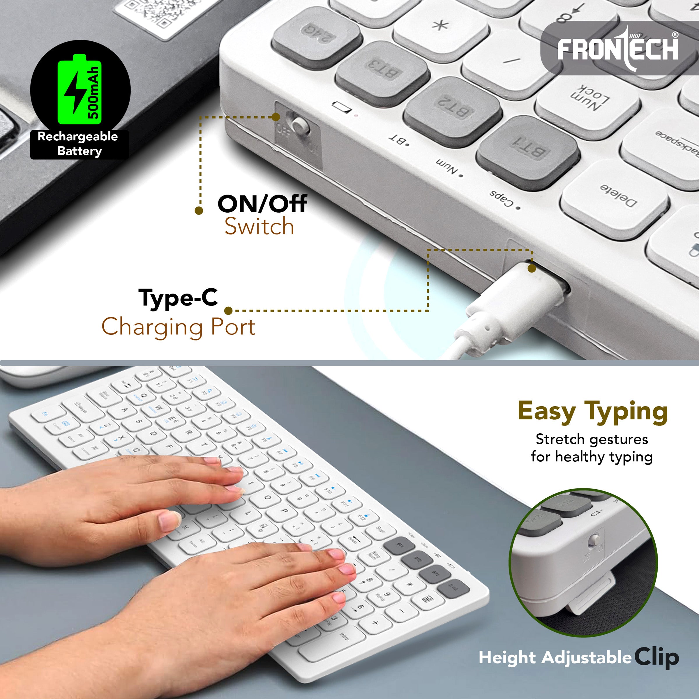 Frontech wireless keyboard & mouse combo | 2.4 Ghz |Transmission with built-in rechargeable battery |Multi-Device connection ( FT-1602A ) Frontech wireless keyboard & mouse combo | 2.4 Ghz |Transmission with built-in rechargeable battery |Multi-Device connection ( FT-1602A )